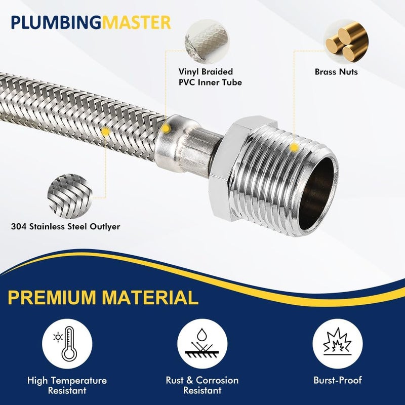 PLUMBINGMASTER 8 Inch Flexible Toilet Connector Extension, 7/8 female x 7/8 male Hose Adapter, Stainless Steel Braided Hose to Toilet Tank Compatible,1 pcs - Image 4